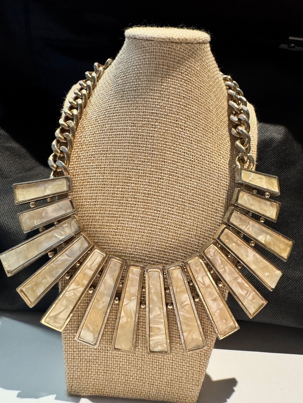 1984 Vintage Statement Bib Necklace with Cream Inlay
